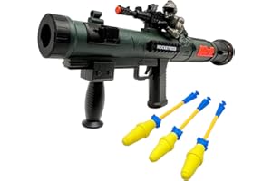 TOYER Zabawkowy pistolet RPG z 3 rakietami piankowymi, wyrzutnia Light Up Rocket dla dzieci, fajny dźwięk, wibracje i efekty LED, wojskowa zabawka Bazooka dla chłopców