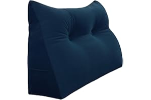 ‎BNCKTRD BNCKTRD Keilförmiger Kopfkissen Schlafzimmer Lesekissen Rückenstütze beim Sitzen im Bett Ergonomisches Lumbarkissen Körperpositionierung Bettkissen Samt Bezug 80CM Dunkel Blau
