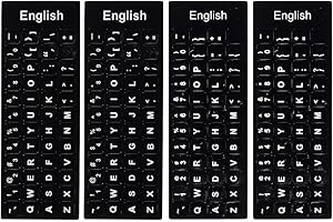 RGZD 4 Stück Englisch-Tastatur Ersatzaufkleber Tastaturaufkleber Uk Nicht Transparent Schwarze Aufkleber Mit Weißen Buchstaben Computer Tastatur Laptop Desktop Notebook Aufkleber English