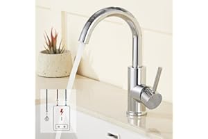 Auralum Küchenarmatur Niederdruck Armatur Küche/Bad, 360°Drehbar Wasserhahn Küche Niederdruck mit 3 Anschluessen Fuer Boiler, Waschbecken Armaturen aus Messing Verchromt