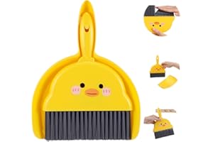 Tyqour Mini miotełka z szufelką, mała miotła stołowa w zestawie z szufelką, przenośna szufelka i miotła, mini miotełka ręczna z szufelką, akcesoria kempingowe do domu, biura, szkoły (żółty)