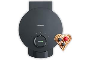 ‎SEVERIN SEVERIN Waffeleisen Black Line, Herzwaffeln, PFAS-freie Beschichtung, mit Kontrollleuchte, praktische Kabelaufwicklung, 1.000 Watt, schwarz/Edelstahl, WA 2117