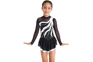 Freebily Vestido de Danza para Niña Maillot de Manga Larga con Brillante Leotardo Gimnasia Rítmica Maillot de Patinaje Competición Traje de Baile