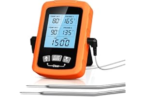 CIRYCASE Cyfrowy termometr do mięsa, szybki i precyzyjny termometr do piekarnika z dwoma sondami ze stali nierdzewnej 16,3 cm, z automatycznym włączaniem/wyłącznikiem, timerem i ekranem LCD, do