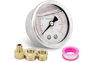 Innfeeltech 1 Pcs 60mm Pressure Gauge BSP 1/4" 0-21 Bar 0~300 Psi with 2 Pieces Bushing 1/4" to 3/8", 1/4" to 1/2" and 1 Piece Hex Nipple Reducing 1/4" to 1/8", One Teflon Tape, Axial