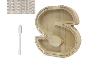 Meloditrunk Letras S Hucha para Niños, Huchas de Transparente Personalizada Madera con Letras de A-Z, Hucha Monedas Creativa para Regalo de Cumpleaños/Decoración del Hogar/Recuerdo