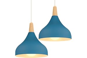 iDEGU Set di 2 lampadari a sospensione, stile rétro/moderno a goccia/cappello, paralume da soffitto, E27, in metallo, per camera da letto, sala da pranzo, cucina, Ø 20 cm, blu Oxford