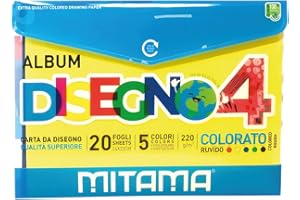 MITAMA - Album da Disegno - Fogli ruvidi 5 colori (nero, rosso, giallo, verde, blu) - Formato 24 x 33 cm - 220 grammi - confezione da 20 fogli - Tecnico, per Colorare - Album Scuola