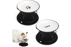 Upphöjd kattskål keramisk kattskål upphöjd matskål katt upphöjd kattmatskål upphöjd, 2-pack kattskålsset med metallstativ och