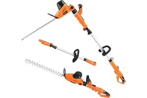 GARCARE 2-in-1 Electric Hedge Trimmer & Pole Pruner, 4.8A Corded Shrub Trimmer with 20-Inch Laser-Cut Blade, Extendable 7.4ft to 9ft for High Branches