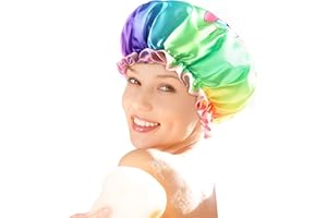 Gorro de ducha mikimini para mujer, reutilizable, lavable, doble impermeable, gorro de baño suave para niñas (X-Large (paquete de 2), arco iris C)