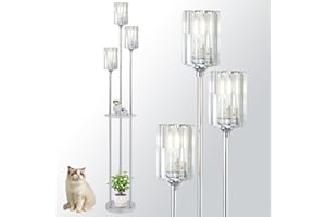 Rayofly Lampadaires Modernes pour Salon, Lampadaires 3 Lumières en Cristal avec Étagères, Lampe de Sol Chromée pour la Chambre à Coucher avec Abat-jours en Cristal et Interrupteur à Pied