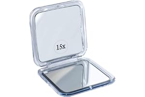 Mirrorvana Resespegel 15 x förstoring, mini kompakt spegel, 8,4 cm | Kompakt silverfickspegel för make-up, vikbar och platsbesparande, handspegel – perfekt för handväska och resor