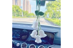 JIRENSH Car Decorations Hanging Accessories Cute Accessories, For Women, Handmade Knitted Rear View Mirror Pendant Ornament, Ornaments(Five colors to choose from), White