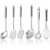 Gymdin 6 Pieces Stainless Steel Kitchen Utensils - Hanging Handle, Kitchen Utensils with Spatula, Spatula, Ladle, Skimmer, Wh