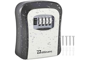 Brillirare Key Cabinets Lock Box, Waterproof Combination Lockbox, 4 Digits Resettable Key Safe Hider, Upgraded Large Capacity Password Box for House Keys, Car Keys, ID Cards with Mounting Kit