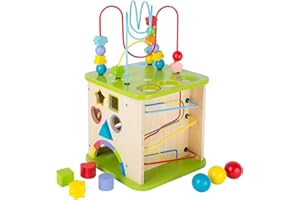 Small Foot Cube bois solide avec cinq faces amusantes, motricité et circuit à boules inclus Fleur jouets, 10605, multicolore