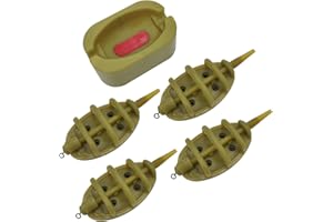 Peslogy 5pcs Fishing Inline Feeders Set Quick Release Method Feeder and Rubber Mould Flat Method Feeder for Carp Fishing 15g 20g 25g 35g (Brown)