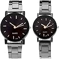 Top Plaza His and Hers Valentine's Day Gift Couples Watches Metal All Black Bracelet Watch Simple And Elegant Design