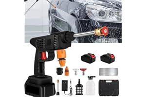EONDEVO Nettoyeur Haute Pression à Batterie, Nettoyeur Haute Pression sans Fil avec 2 x 16680VF Batteries et Boîte de Rangement, Distance de Pulvérisation d’Eau de 0 à 8 Mètres, pour Voitures Jardin