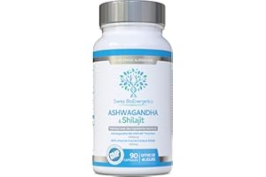 SWISS BIOENERGETICS Ashwagandha & Shilajit - KSM-66 primé - Pas de charges artificielles, liants ou agents d'écoulement - 1000 mg et extrait de shilajit purifié 200 mg