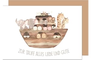 Edition Seidel Kartka z życzeniami premium z okazji chrztu z kopertą, kartka z życzeniami Arka Noego zwierzęta chrzest (ET173 SW023)