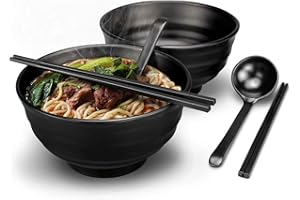 Lanbent Tazones de Ramen, Capacidad Tazón de Sopa Japonés con Cuchara y Palillos, para Pasta Udon Pho Fideos Asiáticos, Aptas para el Lavavajillas (2PCS) (S)