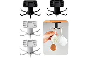 VMINOG 2 Pezzi Porta Utensili da Cucina Rotante a 360° Portautensili Cucina con 6 Ganci Ganci per Utensili da Cucina Senza Foratura, per Cucina/Bagno/Guardaroba