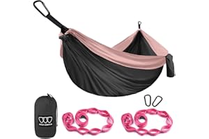 Gold Armour Camping Hammock - XL Double Hammock Portable Hammock Camping Accessories Gear for Outdoor Indoor with Tree Straps, USA Based Brand (Gray and Rose)