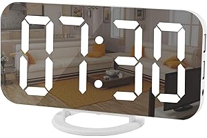 SZELAM Digital Clock Large Display, LED Electric Alarm Clock Mirror Surface for Makeup with Diming Mode, 3 Levels Brightness, Dual USB Ports Modern Decoration for Home Bedroom Decor (White)
