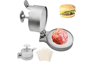 HTT GLOBAL Burger Press with 100 Wax Discs, Aluminium Hamburger Smasher, Meat Press, Manual Burger Maker with Handle, Burger Smasher, Adjustable Spring Smash Burger Press for Hamburgers, Beef & Chicken