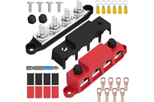 PENBINMALL 2 pezzi 12 V-48 V DC binari di distribuzione con 4 bulloni M8, autobus 250 A, per auto, marine, rimorchi, camper, barche (nero e rosso)
