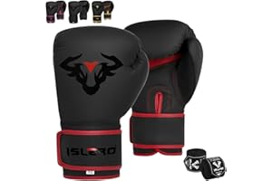 Islero EVO Fitness - Guantes de Boxeo Negros Mate para Hombre y Mujer, Saco de Boxeo, Artes Marciales, Kickboxing, Sparring, Entrenamiento, Guantes de Lucha