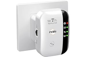 PEMY Répéteur WiFi Puissant 300 Mbps 2,4 GHz - Amplificateur Signal avec Port Ethernet RJ45, Protection WPS, Couverture 300 m², Traverse Les Murs, Universel