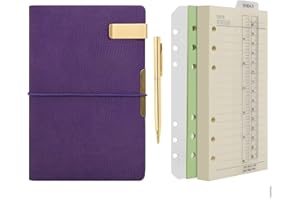 Wonderpool Quaderno e penna in carta a righe con quaderno in pelle - Diario a spirale con 6 raccoglitori ad anelli ricaricabili con quaderni a righe agenda(b-Viola, A6)