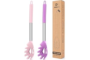 BUNDLEPRO Pack of 2 Silicone Pasta Fork, Kitchen Heat Resistant Noodle Spoon Server, BPA Free Spaghetti Strainer,Best Cooking Tools (PINK-PURPLE), FB-109-PP