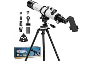 MATALDE 90mm Aperture Telescope 800mm Focal Length Refractor for Beginners & Advanced Users, Professional Astronomy Telescope with 32X-240X Magnification, 3X Barlow Lens & Phone Adapter