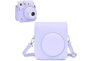 Rieibi Tasche für Fuji Instax Mini 12 – PU Leder Schutzhülle für Fujifilm Instax Mini 12 Sofortbildkamera mit verstellbarem Schultergurt – Lila