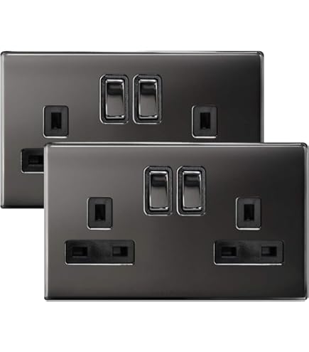 2 X Double Wall Socket Switched Black Nickel 2 Gang Screwless 13a - View #14