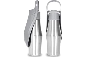 PZCC Bouteille d'eau pour Chien 750ML, Gourde Chien Promenade, Isotherme Bouteille d'eau, Pliable, Portable Acier Inoxydable 304 Bol d'eau Chat, pour Le Camping Le Randonnée (Gris, 750 ML)
