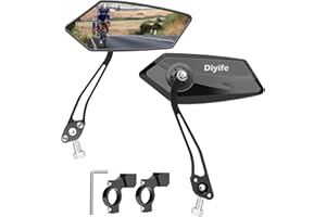 Diyife Retroviseur Velo [2 Pack-Grand Miroir HD], Miroirs de Vélo Réglable à 360°, Compatibles Guidon 22-25mm Universel, Facile à Installer - avec Clé Allen