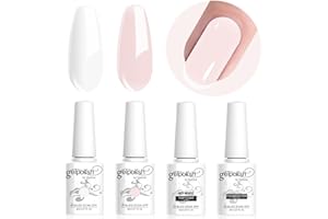 Vishine Lote de esmaltes de gel semipermanentes y base Top Coat para manicura francesa, gel UV/LED, soak off Nail Art francés, blanco, rosado, 4 unidades, 8 ml