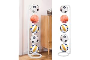 GZCZCC Portapalle per Calcio a 5 Livelli, Rastrelliera da Basket Verticale, Supporto per Palloni da Calcio in Metallo, Porta Pallone Basket, Scaffale Stoccaggio Attrezzature Sportive - Bianco