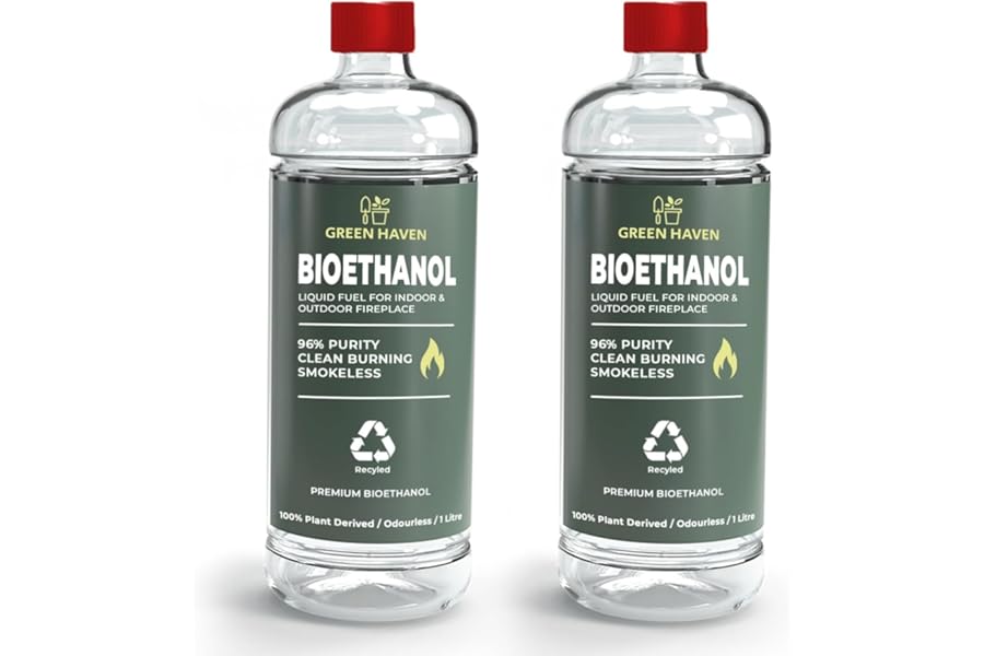 GREEN HAVEN 2L Premium Bioethanol Fuel for Fireplace - Bio Ethanol Liquid for Fires Pits, High Purity Clean Burning Fuel, Bioethanol Fuel Liquid Indoor and Outdoor, Bio Ethanol Fire