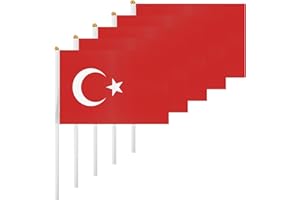 ASUNO 20 Pack Turkey Flags HandHeld Small Banners 14 × 21 cm Mini Turkish Stick Flag Polyester for Party Decorations World Cup International Festival Events Indoor and Outdoor