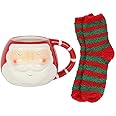 SJ TRADERS Santa Coffee Mug, Novelty Christmas Ceramic Mug and Socks Set, Wide Tea Coffee and Hot Chocolate Cups, Festive Designs for Party Gift Set, Presents for Your Loved Ones on Xmas (Santa)