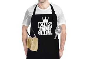 HomeHelpers BBQ Aprons for Men - Gifts for Dad Husband Boyfriend Brother, Fathers Day, Birthday, Christmas Gifts for Men, King of The Grill Apron, Cooking Chef Apron for Kitchen,Baking,Outdoor