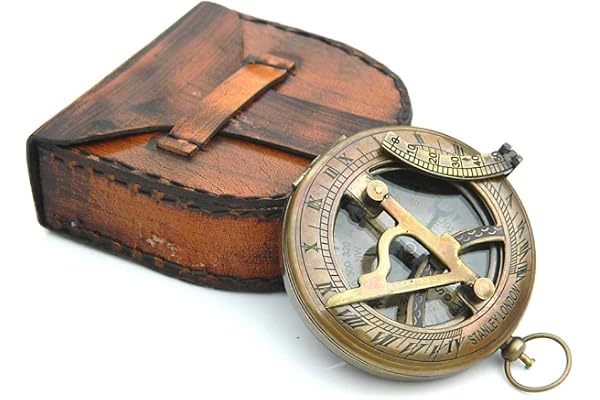 Cadran solaire, boussole en laiton avec étui en cuir fait main.