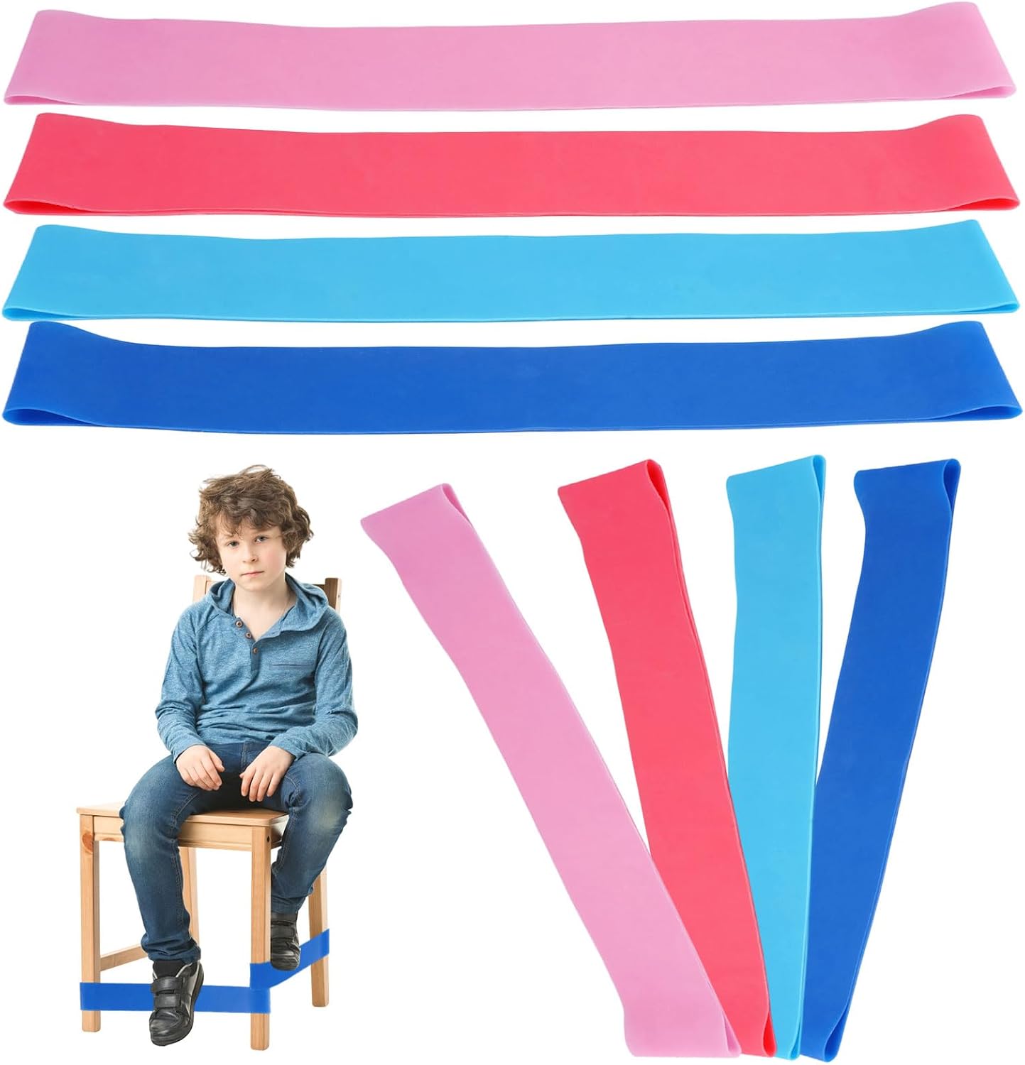 8 Piezas Bandas Elásticas para Sillas Para Niños, Bandas Elásticas para La Ansiedad, Banda Sensoriales para Sillas, Banda de Resistencia para Silla de Aula, para TDAH, Autismo, Yoga