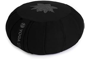 Yoga Studio YS/Zafu/Med/Cush/Black/Lot Meditationskissen, plissiert, rund, Buchweizen, Lotusblatt, Schwarz, Regular